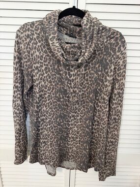 Staccato Taupe and Gray Leopard Cowl Neck Sweater Size L